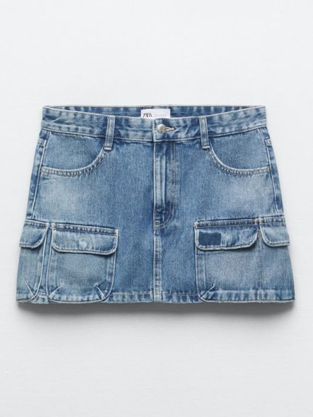 Zara Denim Mini Cargo Skirt XS